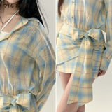 Lace Bow Shirt Midi Dress