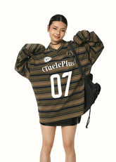 V넥 저지 긴팔 티셔츠 대학 스타일