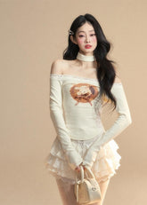 One-Shoulder Lace Knit Tee