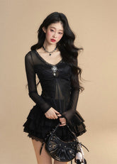 Cranberry Lace Shoulder Mesh T-shirt Women's