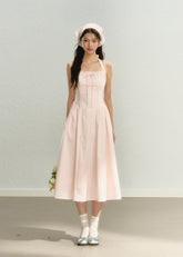 홀터넥 웨이스트 서스펜더 드레스