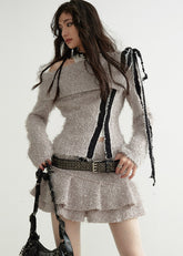 Gray Furry Off-Shoulder Set