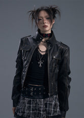 Distressed Slim Moto Leather Jacket