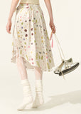 Floral Tie White Midi Skirt