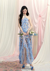 메시 홀터 슬림 드레스