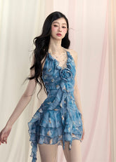 메시 홀터 슬림 드레스