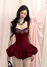 레드 스트랩 여름 드레스