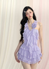 퍼플 홀터 투피스 세트