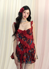 레몬 플로럴 스트랩 드레스