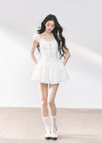 화이트 슬림핏 레이스 스위트하트 드레스