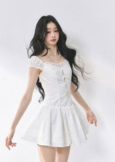 White Slim Fit Lace Sweetheart Dress