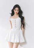 화이트 슬림핏 레이스 스위트하트 드레스