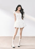 화이트 슬림핏 레이스 스위트하트 드레스