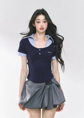 가짜 두 어깨 반팔 티셔츠 상의