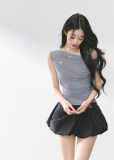 Off-Shoulder Slimming Short T-Shirt