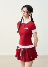 대학 스타일 스플라이스 가짜 투피스 티셔츠