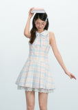 체크무늬 인형넥 레이스 드레스