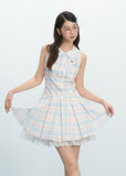 체크무늬 인형넥 레이스 드레스