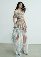 불규칙한 레이스 시스루 스트랩리스 스커트 (투웨이 웨어)