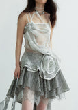 그레이 레이스 스플라이스 불규칙 하프 스커트