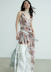 우아한 조각적 플리츠 딥 V 탑