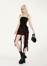 Dark Rock Plaid Mini ribbon skirt