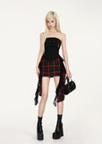 다크 록 플레이드 미니 리본 스커트