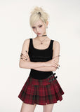 버클 스트랩 타탄 미니 스커트