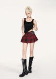 버클 스트랩 타탄 미니 스커트