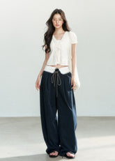 Lace-Waist Wide Leg Pants