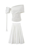 Off-Shoulder White Two-Piece Dress