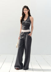 우아한 스트라이프 홀터 슈트 세트