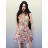 레드 플로럴 미니 드레스