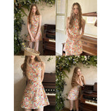 레드 플로럴 미니 드레스