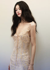 Floral chiffon small flying sleeve dress