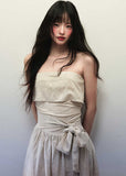 Light apricot tube top dress