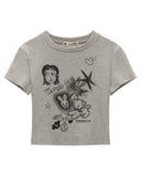 Graffiti Printed Round Neck Short Sleeve