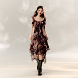 버터플라이 댄스 러플 슬립 드레스