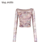 렌더링 컬러 디자인 퓨어 디자이어 오프숄더 메시 티셔츠