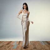 솔리드 컬러 피쉬본 스커트 드레스