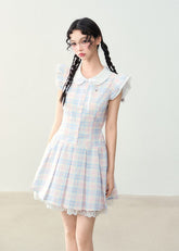 Checkered Doll Neck Lace Dress