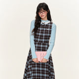 프레피 플레드 A라인 베스트 드레스