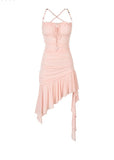 Mesh Slimming Irregular Ribbon Strap Dress