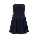 짧은 랜턴 슬리브 스트라이프 셔츠 탑 드레스 여성 투피스 세트