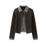 가짜 투피스 소프트 칼라 스웨터 - 회색/밀크