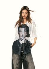 Character printed short sleeve loose shirt