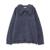 술이 들어간 혼방사 폴로 버튼 긴팔 스웨터