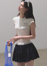 레이스 슬림핏 티셔츠