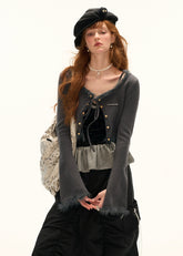 스트라이프 레이스 캐미솔