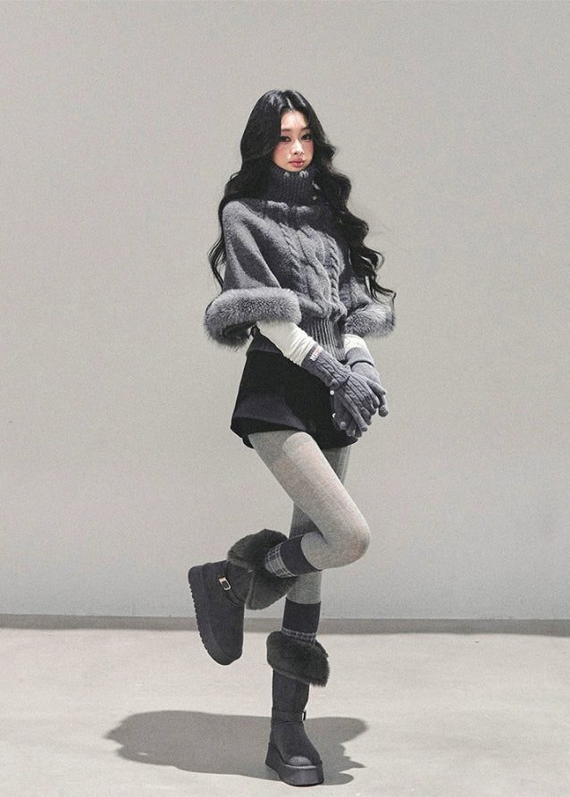 mohair turtleneck sweater women, grey twist knit top, korean autumn winter sweater, cable knit high neck top, soft mohair knitwear, plush sleeve sweater, fw25 korean fashion, warm winter knit top, elegant grey sweater women